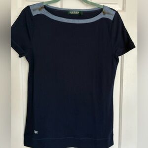 Ralph Lauren Cotton Top T-shirt Navy Blue SZ Large NWOT